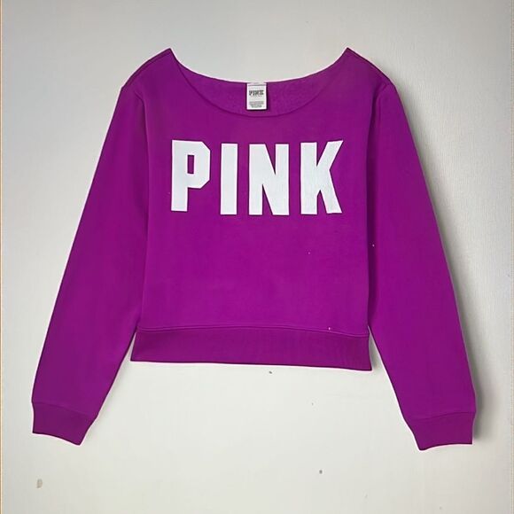 NWT - PINK FLEECE CROPPED SWEATSHIRT in FUCSIA  - Size Large - Picture 1 of 6
